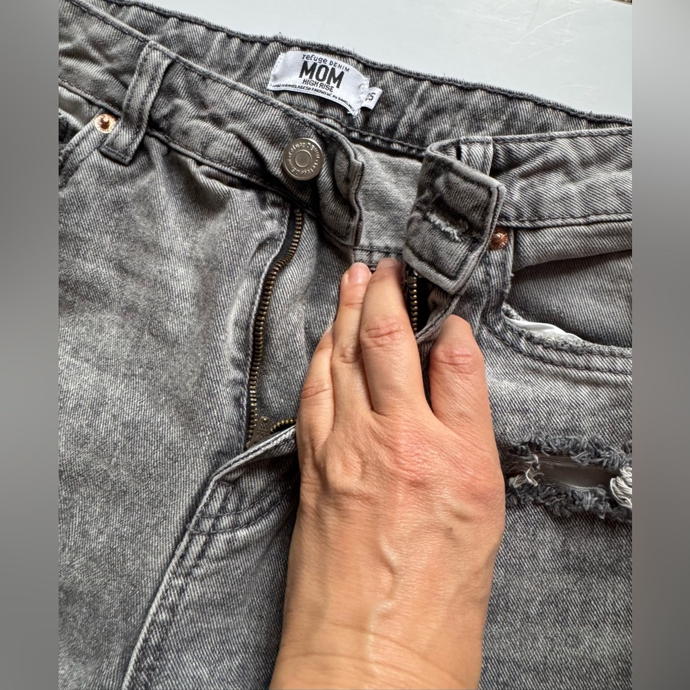 High Rise Distressed Gray Jeans - Picture 4 of 10